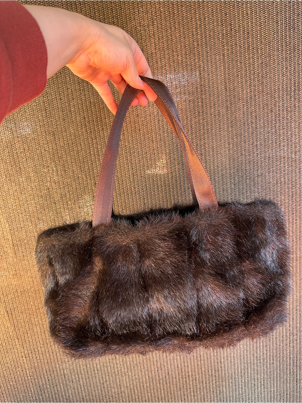 Harveys Brown Faux Fur Purse with Brown Straps Bag Seatbelt